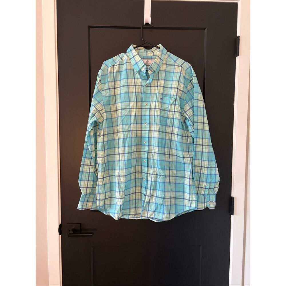 Southern Tide Blue Plaid Button Down Shirt Classic Fit 100% Cotton Size L Preppy